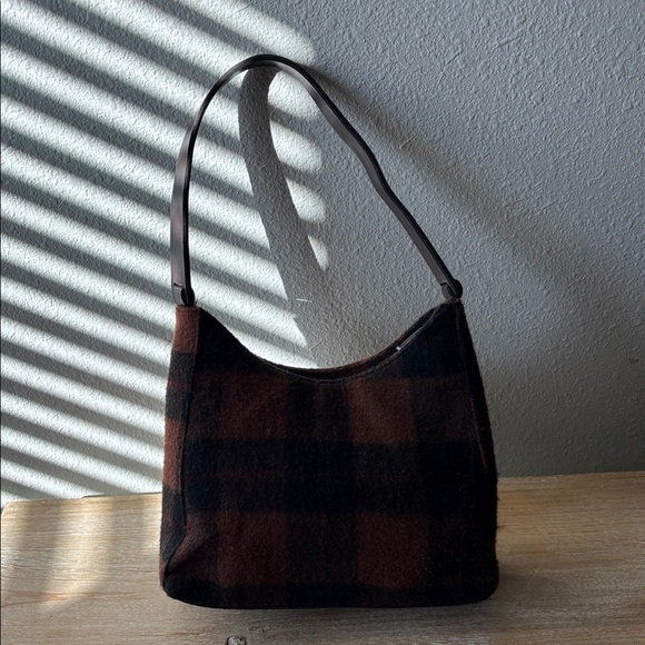 Vintage Plaid Wool Shoulder Bag - Brown and Black - Picture 3 of 16